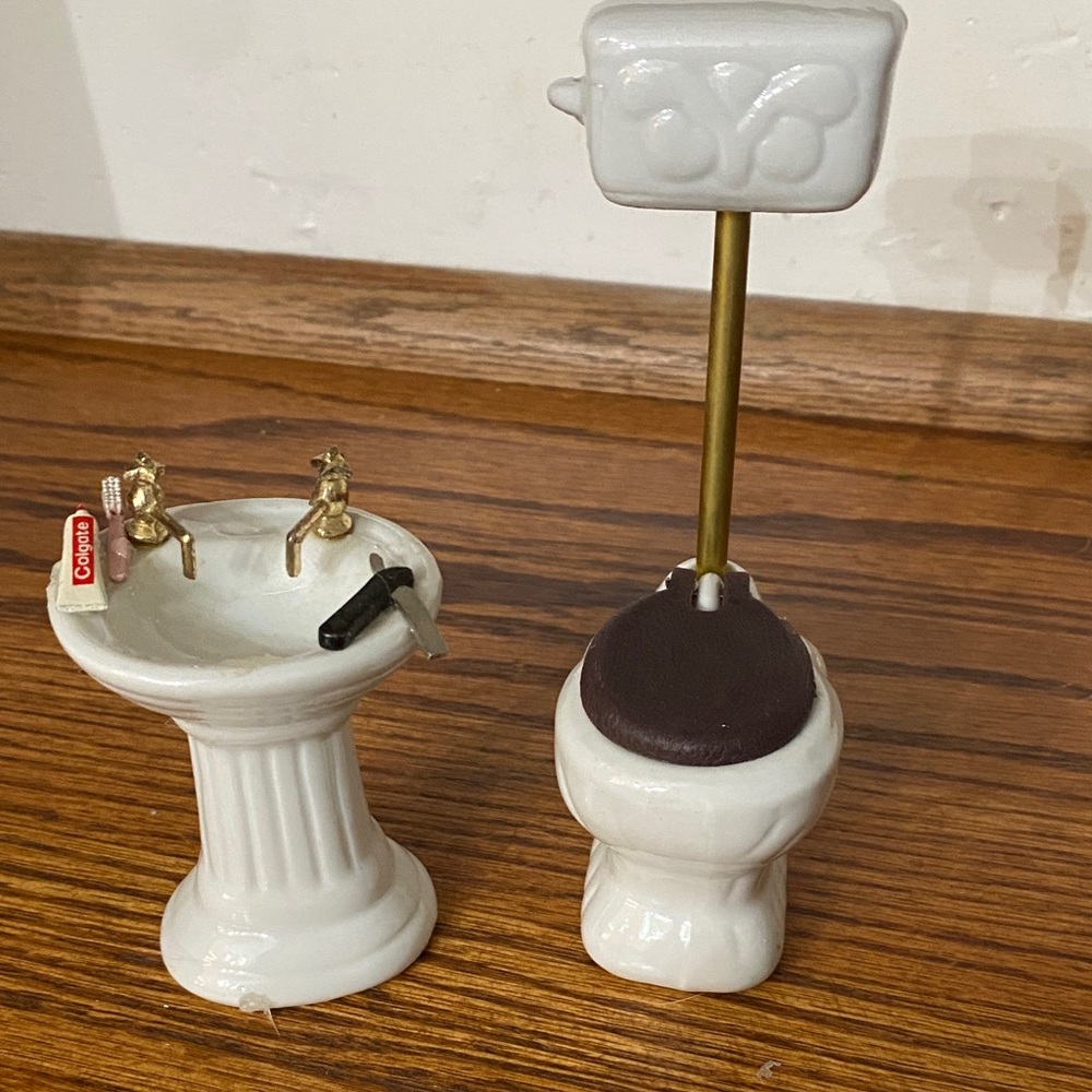 Miniature White Sink and Toilet Set